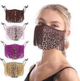 Mask Tassels Face Mouth Cover Leopard Print Party Masks Cover Adjustable Adult Street Mask Outdoor Cycling Gauze Maks Fashion Mask LSK1311