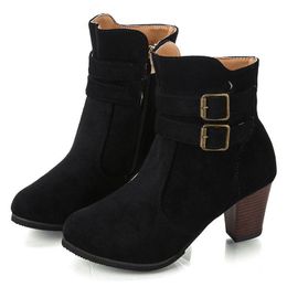 Autumn Winter Women Boots Solid European Ladies Shoes 2020 Boots Suede Leather Ankle Boots With Thick Scrub Size 35-43