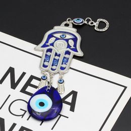 Lucky Eye Hamsa Glass Evil Eye Charm Keychain Silver Colour Car Keyring Key Chain Wall Hanging Jewellery for Women Men EY65312375