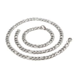 Stainless Steel Figaro Nk Chain Necklace Bracelet Set Fashion Gifts 4mm 6mm 7mm 9mm 12mm Wide Mens Jewelry Set