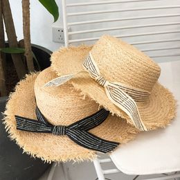 Handmade Weave Ribbon Raffia Sun Hats For Women Summer Women Outdoors Sunshade Straw Hat Beach Hat Foldable Hat