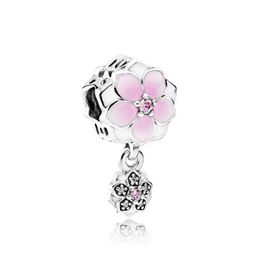 NEW 100% 925 Sterling Silver 1:1 Authentic 792077PCZ Charm Magnolia Bloom, Pale Cerise , Pink & CZ Bracelet Original Women Gift