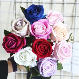 Rose Fake Flowers Simulation Holding Flowers Flannel Fake Flowers Holiday Wedding Bouquet Party Supplies Size About 51cm 10 Designs BT455