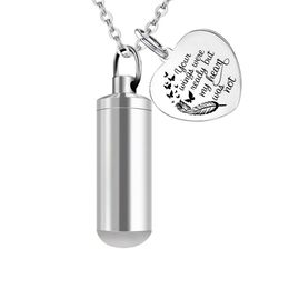 Silver Feather Cylinder Cremation Urn Ashes For Pet/Human Stainless Steel Necklace Jewelry Keepsake With Fill Kit-You wings were ready but m