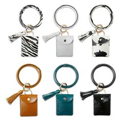 Wallet Keychain Bracelet Wristlet Bangle Card Coin Bag Charm Fashion Car Key Holder Zebra Cows Keyring Leather Tassel Key Chains Accessories