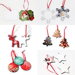 Christmas Hot Transfer Printing Blank Coaster Round Snowflake Christmas Tree Deer Design MDF Blank Hanging Ornament