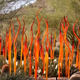 Murano Lamps Reeds Hand Blown Glass Garden Sculptures Art Deco Orange Sculpture for Outdoor Hotel Restaurant House Decoration
