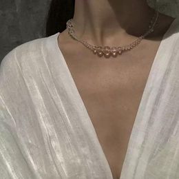 Kpop Transparent Beading Choker Personality Elegant Sweet Short Chain Necklaces For Women Egirl Aesthetic Accessories Jewelry