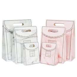 3 Sizes Marbled Handbag Gift Packing Paper Bags with Handle Foldable Portable Wedding Candle Bag WB2666