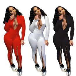 womens jumpsuits rompers sexy zipper long sleeve womens overalls rompers playsuit fashion solid jumpsuits ladies women clothes klw5031