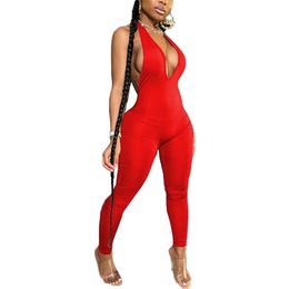 Sexy Halter Backless Women Jumpsuits Trousers Long Pants Bodycon Lady Fitness Clothes Party Streetwear Skinny Rompers