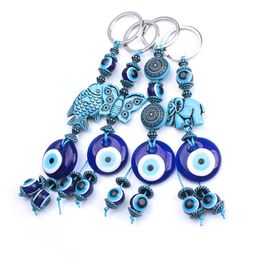 1pc turkey evil eye blue keychain 4 style resin animal fish elephant butterfly 14mm evil eye blue beads with glass round key257W