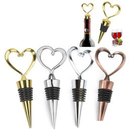 Heart Shaped Metal Wine Stopper Bottle Stopper Party Wedding Favors Gift Sealed Wine Bottle Pourer Stopper Kitchen Barware Tools