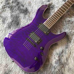 Custom Quilted Maple Top Bass GUITAR Neck Through Body in Purple Colour LTDs with EMGs Pickups