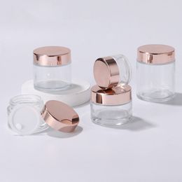 New Clear Glass Jar Cream Bottles Round Cosmetic Jars Hand Face Cream Bottle with ROSE GOLD CAP 5g - 100g HHC2046