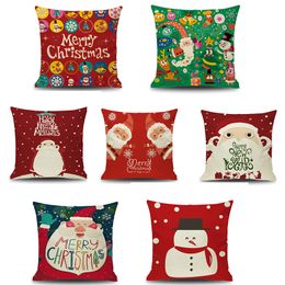 2020 7 Style Cartoon Christmas Linen Pillowcase Cartoon Printing Snowman Santa Claus Deer Snowflake XMS Cushion Cover Merry Christmas Party