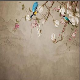 beautiful scenery wallpapers flower and bird hand painted magnolia wallpapers TV background wall mural