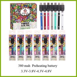 COSO 380mAh alt büküm değişken voltaj ön ısıtma pil 3.3 V-3.8 V şarj kiti ile 20 adet ekran kutusu kalın yağ vape kartuşları