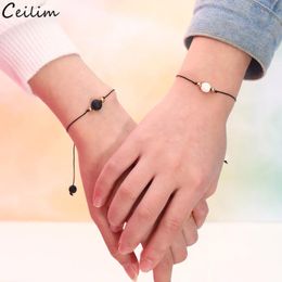 2pcs/Set Natural White Black Lava Stone Charm Bracelet Handmade Adjustable Rope Friendship Bracelets Women Men Couple Jewellery