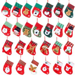 Christmas Small Gift Stockings Santa Snowman Moose Design Candy Gift Decorative Socks Xmas 16*13cm Kitchen Cutlery Bag