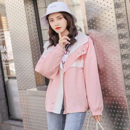 Hot Sale HAYBLST Brand Women Hooded Jacket New 2019 Autumn Fashion Patchwork Windbreaker Plus SizeXL Korean Kawaii Two-Sided Wear Jackets