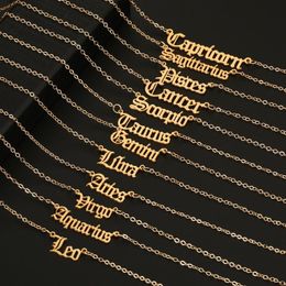 Mulheres 12 Letters doze constelações Colar Pingente de ouro e aço 2 cores Men colar de pingente Zodiac Signs Stainless Steel Jewelry