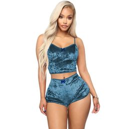 8 Styles Womens Nightwear New Velvet Two Piece Suits Summer Sexy Pajamas Active Vest & Shorts New Two-Piece Shorts Tracksuits Underwear 1591