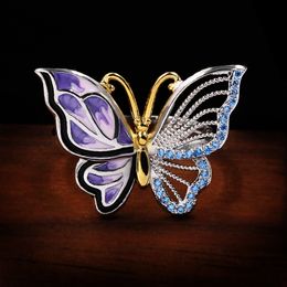 Unique Two-color Hollow Oil Painting Butterfly Ladies Asymmetric Ring Silver Ring Wedding Bride Jewelry Birthday Gift