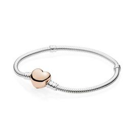 2019 NEW 100% 925 Sterling Silver Rose Gold Heart Bracelet Clear CZ Small Size Charm Bead Fit Children Lovely DIY Jewellery Three Gifts