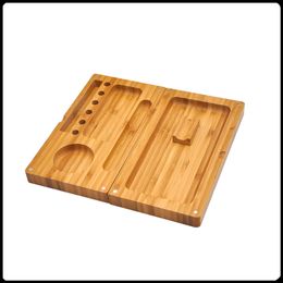 Wooden Rolling Trays Papers Smoking Tobacco Bamboo Tray Wooden Box Foldable 2 Layers Back Flip Magnetic Trays HHA1311