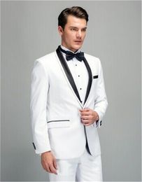 New Arrival Groomsmen Shawl Black Lapel Groom Tuxedos White Men Suits Wedding/Prom/Dinner Best Man Blazer ( Jacket+Pants+Tie) K617