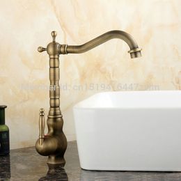 Wholesale and Retail Antique Brass Basin Mixer hot and cold Faucet Swivel Basin Tall Mixer Tap Deck Mounted grifo ZR105