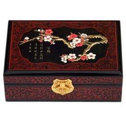 Hand Paintings Lacquerware Chinese Wooden Box with Lock Vintage Decoration Storage boxes Wedding Birthday Gifts Jewellery Box Cosmetic Case