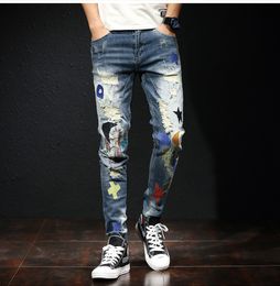 Original Design Trendy Pants Men's Slim Pants Embroidered Hole Patch Jeans New In Fall 2020