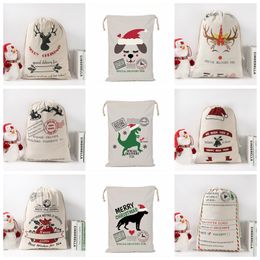 Santa Sack Bags Monogrammable Drawstring Bag Christmas Gift Bag Canvas Reindeers Santa Claus Sack Bag Totes Candy Present Pocket Pouch C7643