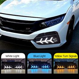 2PCS For Honda CIVIC hatchback 2016 - 2020 Daytime Running Light LED DRL fog lamp Driving lights Yellow Turn Signal Lamp