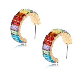 Rainbow Rhinestone Hoop Earrings for Women Girls Crystal Huggie Ear rings Fashion Jewelry Dazzling Circle Earrings 12 colors