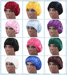 19 color selection Solid Color Elastic pleated lace Silk Satin Night Hat Women Head Cover Sleep Caps Bonnet Hair Care Fashion Accessories