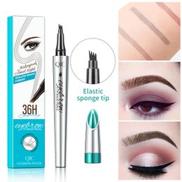 Makeup Liquid Eyebrow Pencil 3 Colors Eyebrow Pen Fine Sketch Waterproof 36H Tattoo Durable 4 Head Eye Brow Pen Free shipping