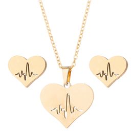 Moda in acciaio inossidabile Love Heart Collana da donna in oro con battito cardiaco orecchini set di gioielli per ragazze gioielli da sposa