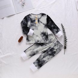 Tie Dyeing Romper Toddler Clothing Sets Cotton Long Sleeve Printed Pit Stripe Hoodie Pant Set Baby Designer Clothes 3 Colors BT5934