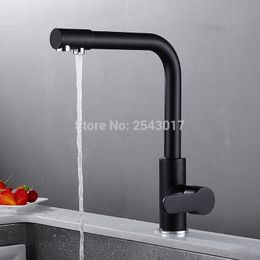 Black Kitchen Faucet Water Faucet Swivel 360 Rotation Black Painted Hot and Cold Kitchen Filter Water Mixer Sink Taps ZR387