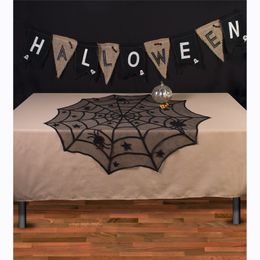 40 Inch Black Spider Halloween Lace Table Topper Cloth Halloween Table Decorations Holiday Party Supplies JK2009PH
