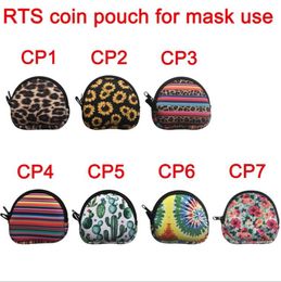 Face Mask Holder Neoprene Semicircular Wallet Zipper Change Purses Multifunctional Storage Bag Earphone Bags Coin Purse 7 Designs BT458