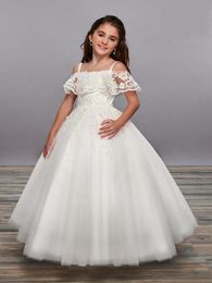 Flower Girl Dresses 2021 Arabic Lace Pearls Backless Tulle Child Wedding Dresses Vintage Little Girl Pageant Dresses