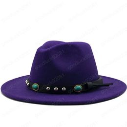 New Women Wide Brim Wool Felt Jazz Fedora Hats Panama Style Ladies Trilby Gambler Hat Fashion Party Cowboy Sunshade Cap