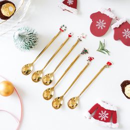 Rostfri julsked Nyår 2021 Xmas Party Table Ornaments Kaffe Spoon Juldekorationer för hemgåva