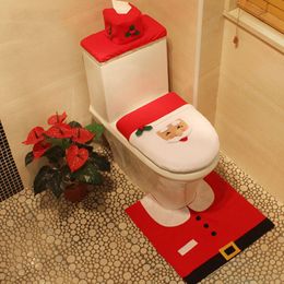 3pcs/set Christmas Toilet Seat Cover Santa Claus Bathroom Mat Xmas Decor Bathroom Santa Toilet Seat Cover Rug Home Decoration