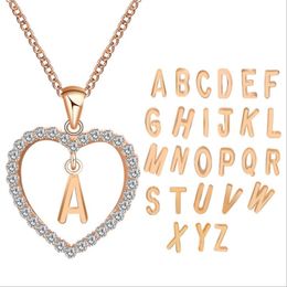 Wholesale 26 Initials Necklace Gold Letter Necklaces Diamond Chain Fashion Heart Letter Loveer Necklace Fashion Women Jewelry