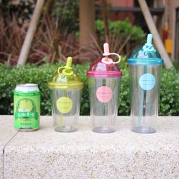 traveling mugs Canada - Wholesale Juice Tea Coffee Mug Bottle BPA Free Home Office Traveling Portable Double Wall Straw Drinking Water Cup Tumbler